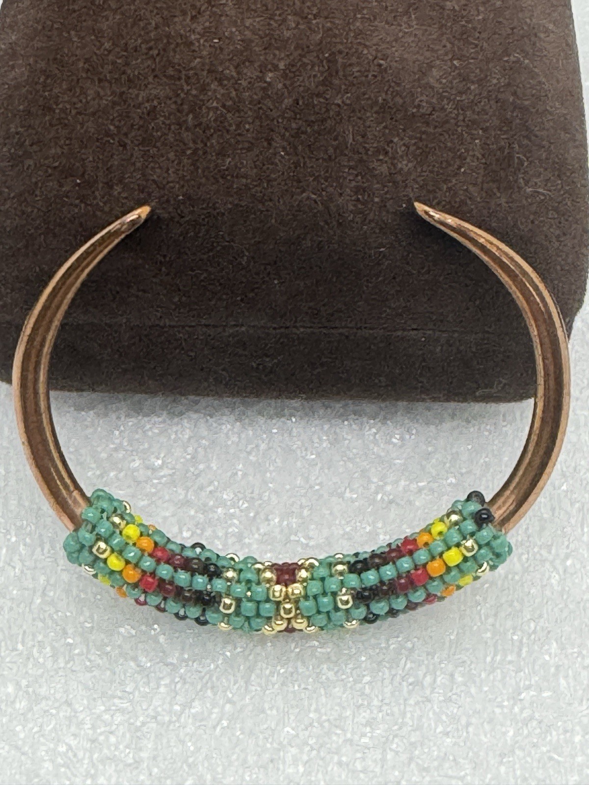 Copper Cuff Bracelet Multi Color Beaded 6" Designer AJW