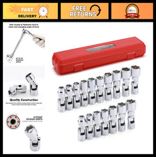 17pcs Universal Flex Socket Set 38 Drive Sae Metric 6-point Swivel Head