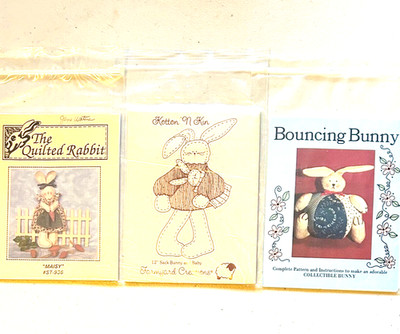 three (3) small rabbit patterns bunnies bunny baby quilted rabbit UNCUT
