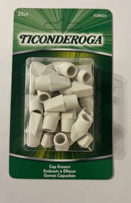 Dixon Ticonderoga Cap Erasers White 25/Pk Clean Latex-Free School Office Home
