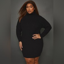 New Pretty Little Thing Womens Turtleneck Soft Knit Sweater Dress Black US L