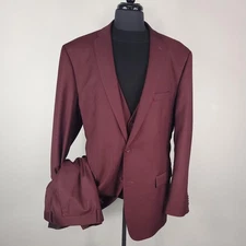 Studio Ferera Suit 3 Piece Mens 50L 42W Burgundy Notch Lapel Jacket Vest Pants