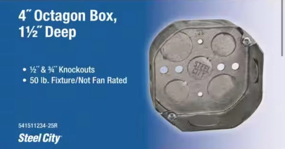 (Pack de 10) Steel City 54151 1-1/2" Profundo 4 Octágonos Caja con 1/2" y 3/4" Foto 3 de 4