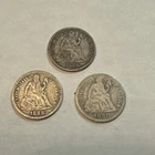 Lot of 3x Seated Liberty Silver Dimes 10C: 1886, 1888, 1891