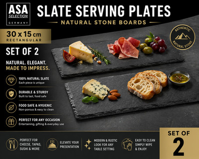 ASA Selection Slate Serving Plates 30x15cm Rectangular Natural Stone Boards Set