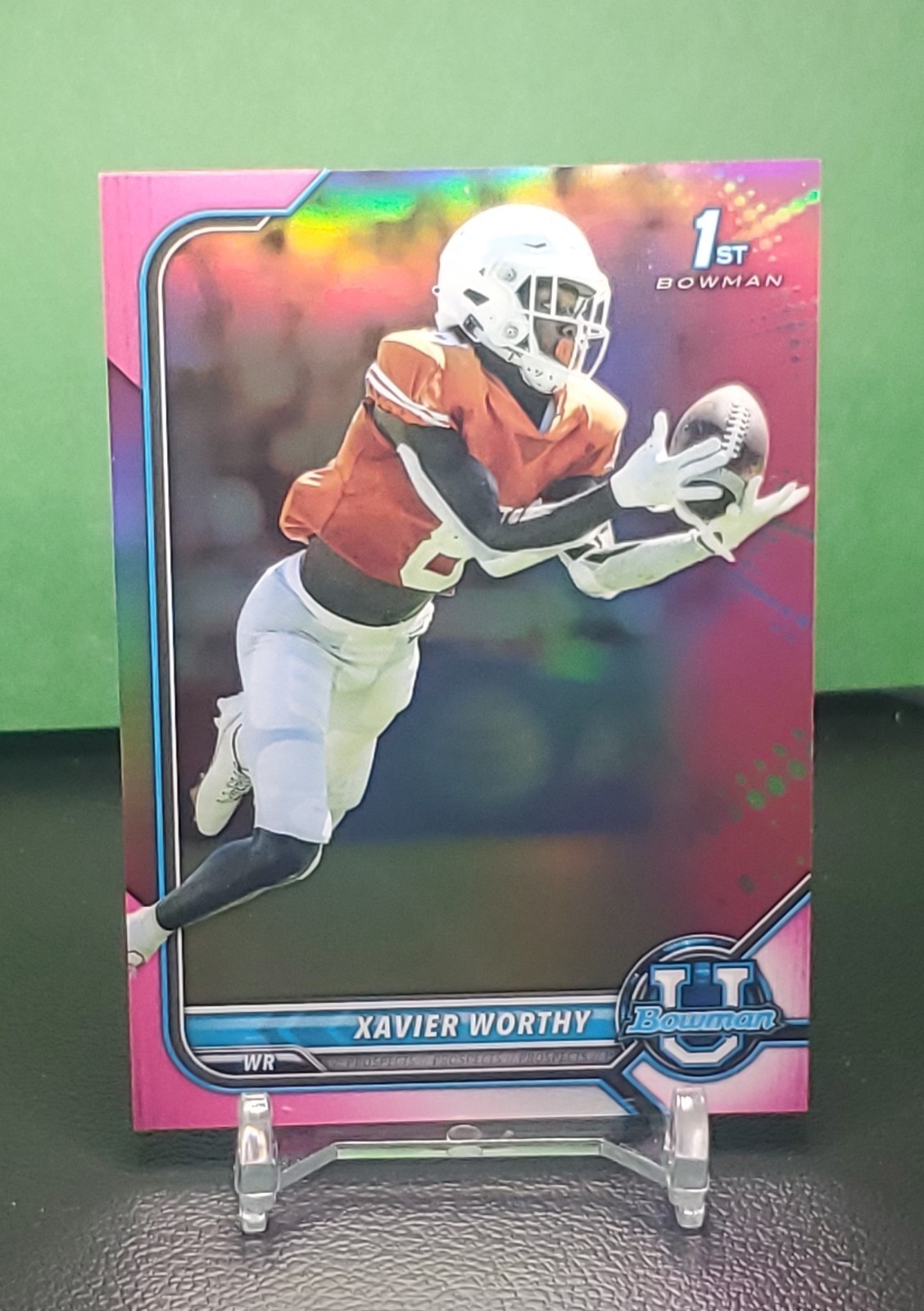 2021-22 Bowman University - Xavier Worthy #61 Chrome Prospects Pink Refractor. 
