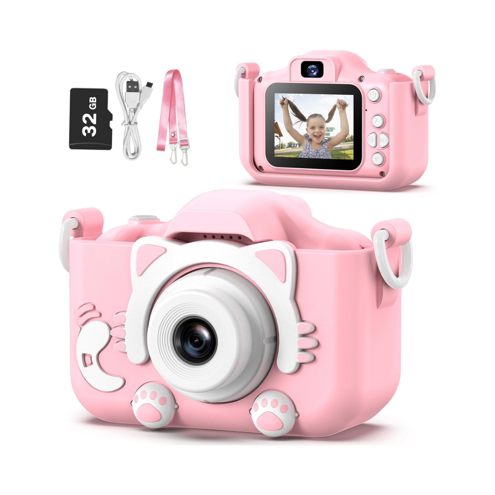 Kids Camera Digital Video Toy 3-8 Years HD w/ 64GB SD Card Gift