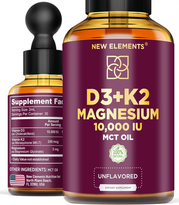 Liquid Vitamin D3 K2 10000IU with Magnesium Glycinate 5mg | VIT D3 K2 Drops