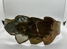 Vintage Brutalist Brass Corset Belt Tri Color Metal Leaves Adjustable