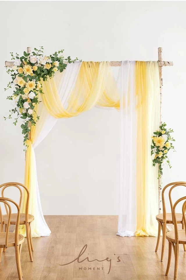 Ling's Moment Deluxe Yellow Artificial Wedding Arch Flowers with Drapes Kit - Image 2 of 4