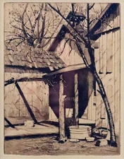 Charles Dahlgreen "Farmhouse"  9" x 7" Smithsonian Etching; Indiana Art
