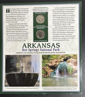 Arkansas 2 STATE Quarters Hot Springs Nat'l Park (2010) WITH 2 STAMPS MATTED