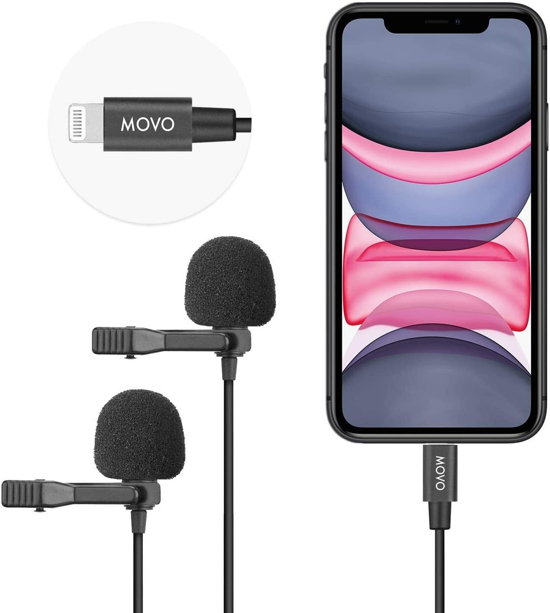Movo iLav-DUO Dual Lightning Lavalier Clip-on Interview Microphone