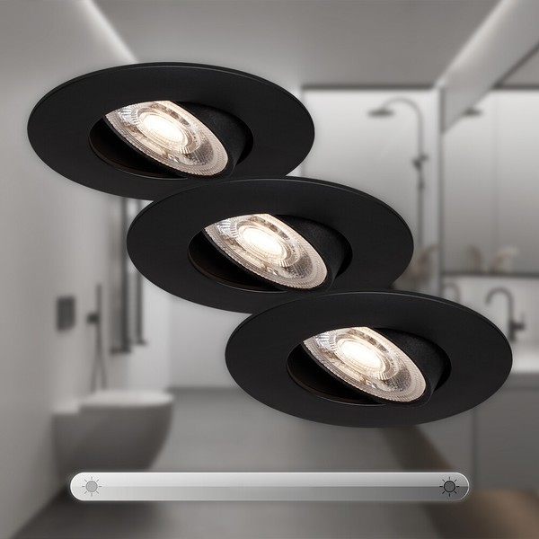 Led Einbauleuchte Schwenkbar 3Er-Set Schwarz-Matt 5W Dimmbar IP23 Ø9Cm Briloner-image