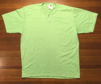 VTG 80s Henley T-Shirt MS2B Pale Green GRIPPER Snaps Faux Buttons Thin Soft RARE