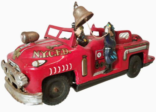 T. N. NOMURA, JAPAN VINT NYCFD BATTERY OPERATED LITHO'D ENML TIN TOY FIRE ENGINE - Picture 1 of 16