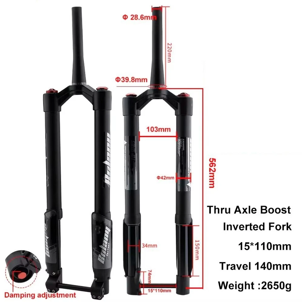 Inverted Fork Damping BOOST Thru Axle Air Suspension Bicycle Front Forks - Image 2 of 4