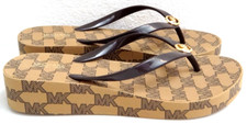 MICHAEL KORS MK Signature Bedford Brown Wedges Thongs Flip-Flops Sandals Size 11