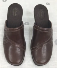 Clarks Bendables Brown Leather Mule Clogs Womens Sz 8 M EUC