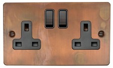G&H FTC10B Flat Plate Tarnished Copper 2 Gang Double 13A Switched Plug Socket