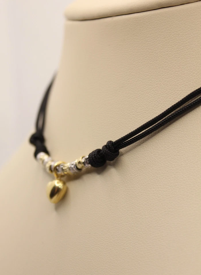 COLLANA DODO STYLE PEPITE CHARM CUORE MM 8 CUOIO CERATO CHIUSURA SCORREVOLE EXPL - Immagine 3 di 4