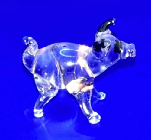 Miniature Clear Art Glass Lampwork Pig Figurine With Black Ears, Estate Piece - Picture 1 of 12