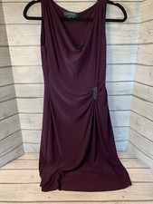 Lauren Ralph Lauren Dress Size 4P Sleeveless Rouched Waist w/broach Cowl Neck