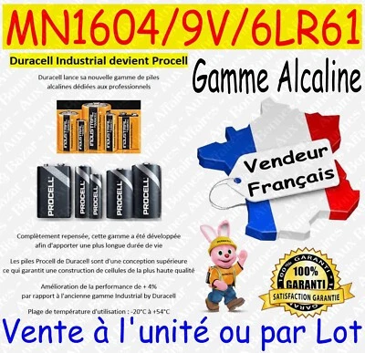 Piles 9V 6LR61 MN1604 DURACELL - Dispo aussi CR2032 CR2025 CR2016 CR2430 CR2450