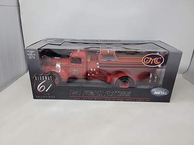 Highway 61 1941 Chevy Pumper Firetruck 1:16 Scale Red Fire Fighter Diecast Truck