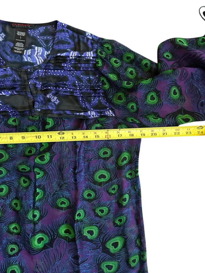 Blusa Top Custo Barcelona Mujer 1 US S 100% Seda Pavo Real Púrpura Negro Verde Foto 3 de 4