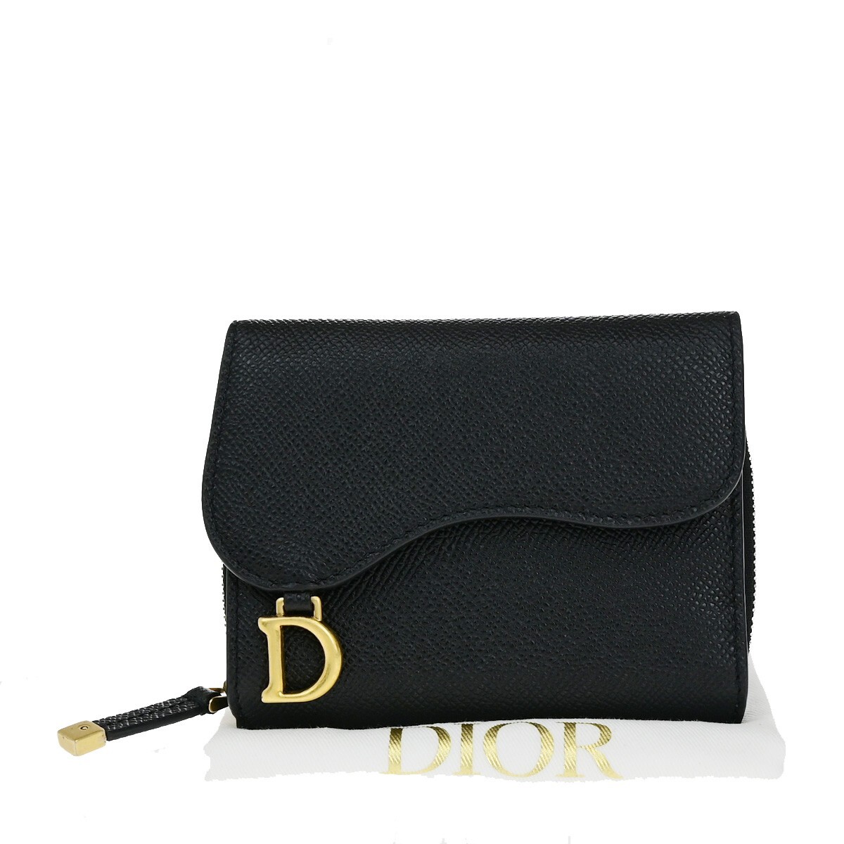 【シンプルデザインで男女共に大人気】Dior ウォレット Saddle CHRISTIAN DIOR Logo Saddle Trifold Wallet Purse Leather