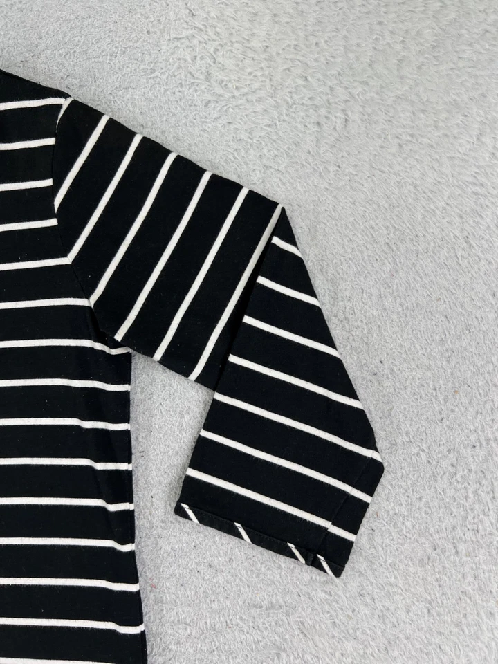 Camisa artística portátil Bob Mackie para mujer extra pequeña negra blanca a rayas cuello redondo Foto 2 de 4