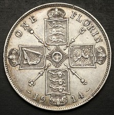 1914 - 1 Florin - George V - Silver (.925) Coin - Sp#4012 KM#817