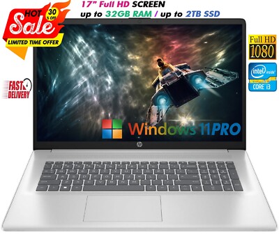 HP Laptop 17.3'' Full HD Intel i3-1215U Up to 32GB RAM & 2TB SSD Windows 11 Pro