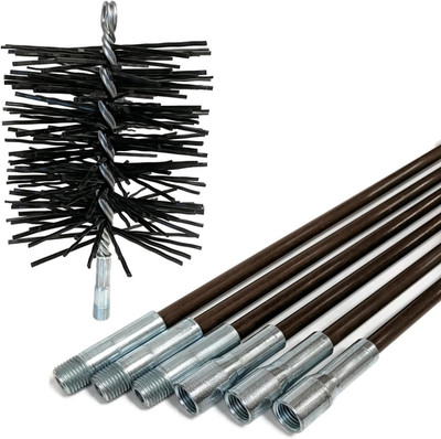 8'' Round Chimney Brush & 18' Fiberglass Rod Bundle Kit