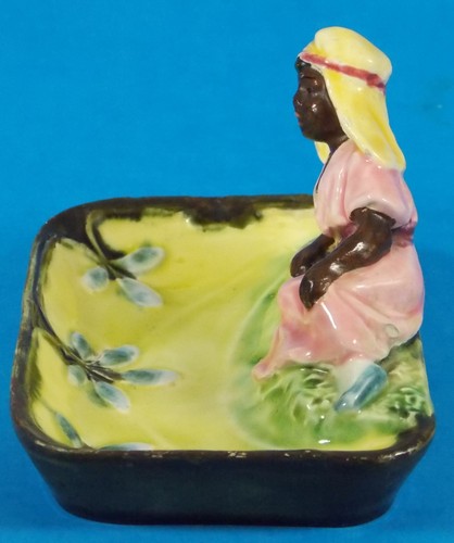 Antique Majolica Trinket Tray or Ashtray W/Nubian Man Continental Blackamoor - Picture 3 of 10