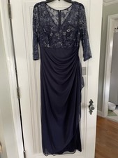 Alex Evenings Navy Lace Sequin Dress Regular Size 12