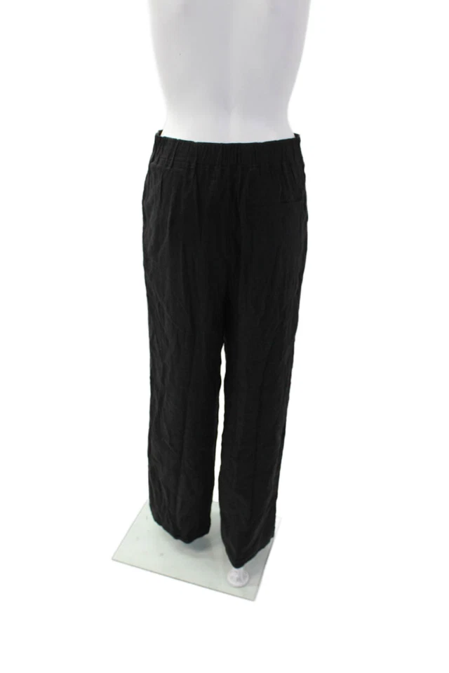 Monrow Womens Linen Blend Two Pocket High-Rise Wide Leg Pants Black Size M - Image 3 of 4