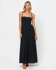 LSPACE Mallorca Smocked Black Maxi Dress Size Small NEW!!