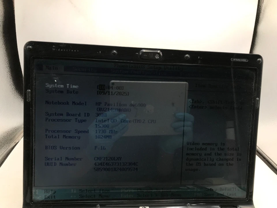 HP Pavilion dv6000 Intel Core 2 Duo 1.7GHz 15" Laptop 1 GB RAM NO HDD- MZ - Image 2 of 4