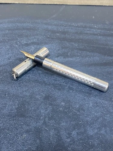 Vtg Art Deco Ring Top Fountain Pen Checkerboard Pattern lever-Fill Project/Parts - product listing photo