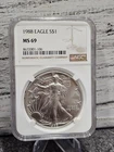 1988 American Silver Eagle S$1 ASE NGC MS69 Premium Quality PQ Older Holder !!!!