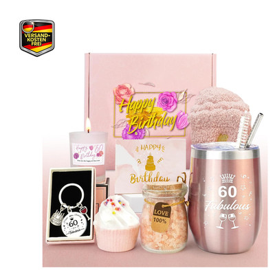 60 Geburtstag Frau Geschenkset mit Badebombe Kerze Socken Box