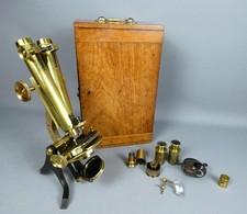 Vintage Binocular Microscope with Case & Accessories c1890 #