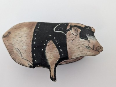 Empress Arts Ltd. 1997 Signed Hand-Painted Enamel Biker Pig Hog Trinket Box