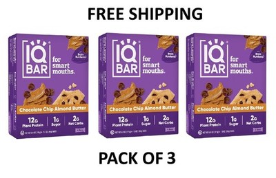 IQBAR Chocolate Chip Almond Butter Protein Bars - Vegan Energy Bars - High-Fiber