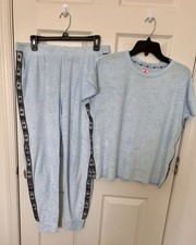 Juicy Couture LARGE Baby Blue Pajama lounge set With Logo Terry jogger pant