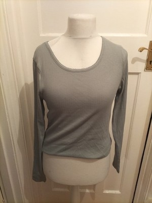 Langarmshirt Primark L graublau U-Ausschnitt