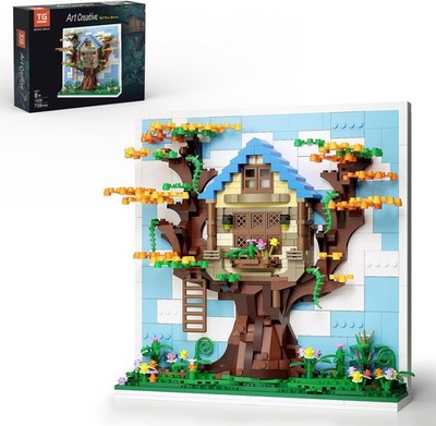 Micro Brick Elf Tree House Building Set, 3D Wall Art, Micro Bricks, 739 PCS