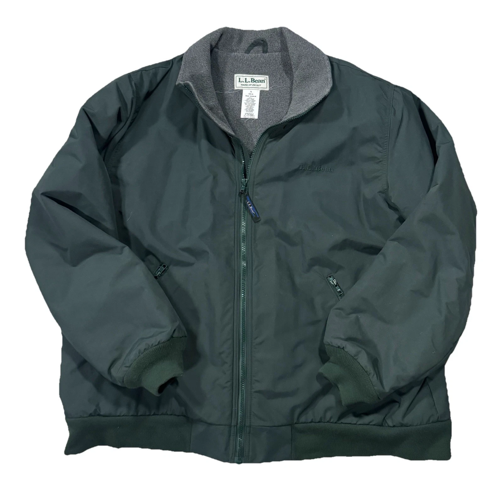 Mens LL Bean Green Fleece Lined Full Zip Warm Up Jacket Size XL